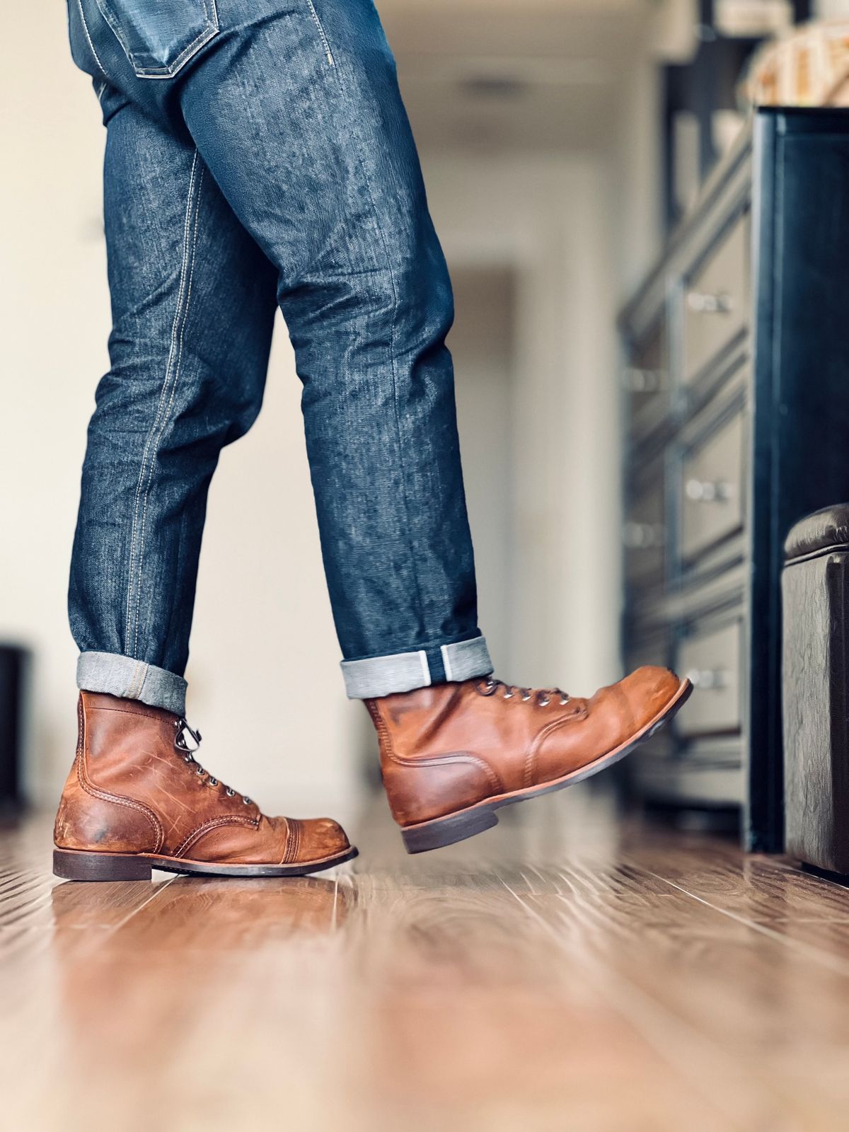 Photo by patinatimes on March 6, 2024 of the Red Wing Iron Ranger in S.B. Foot Copper Rough and Tough.