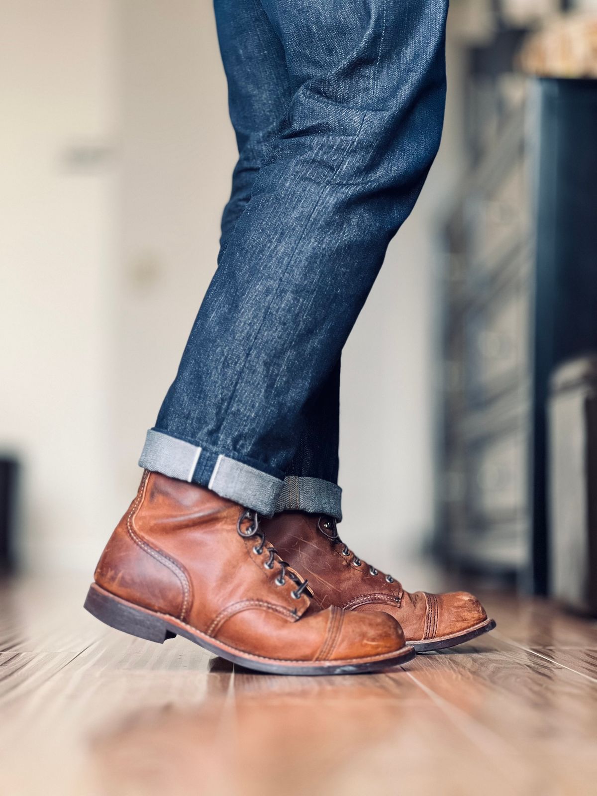 Photo by patinatimes on March 6, 2024 of the Red Wing Iron Ranger in S.B. Foot Copper Rough and Tough.