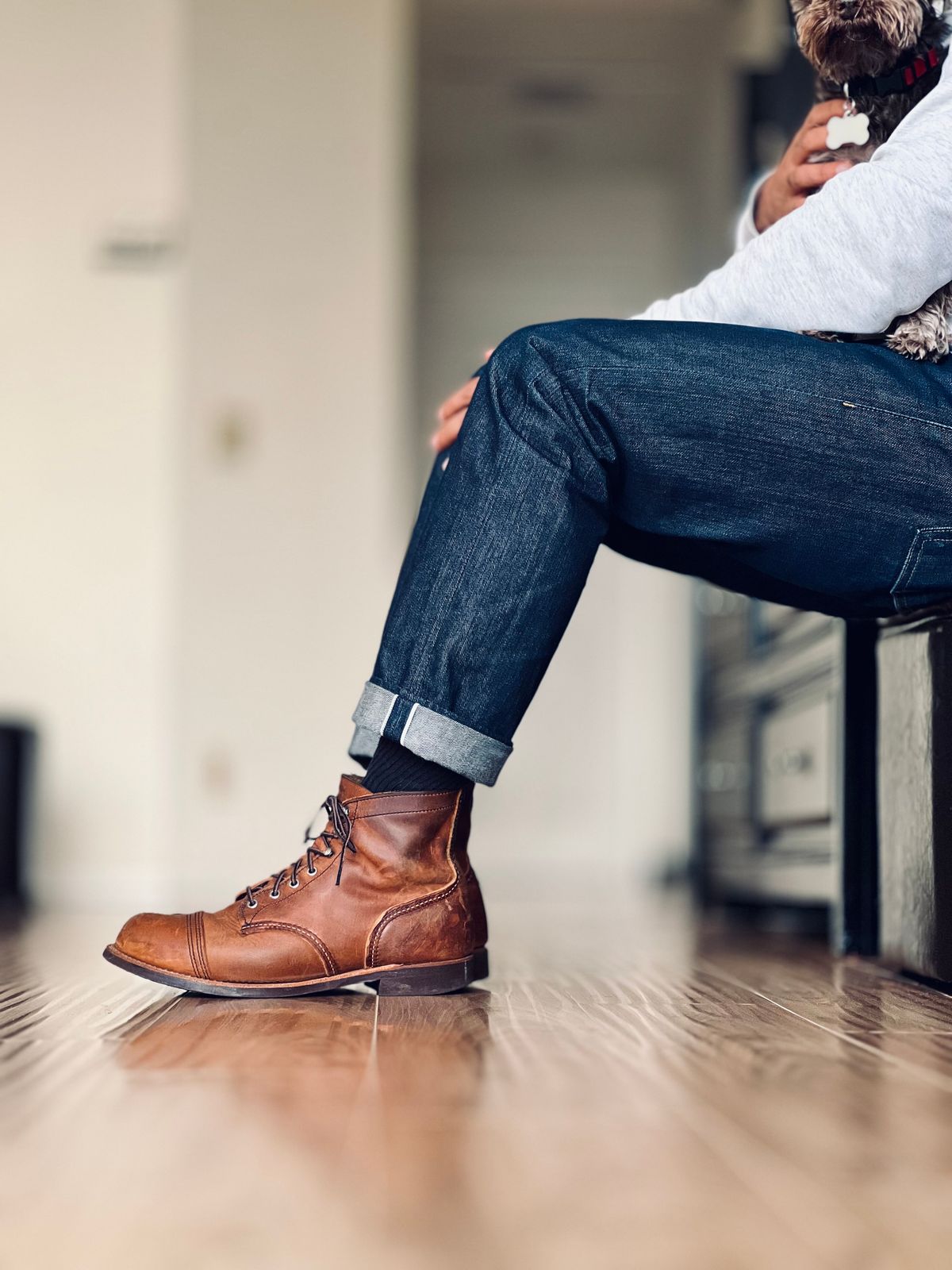 Photo by patinatimes on March 6, 2024 of the Red Wing Iron Ranger in S.B. Foot Copper Rough and Tough.
