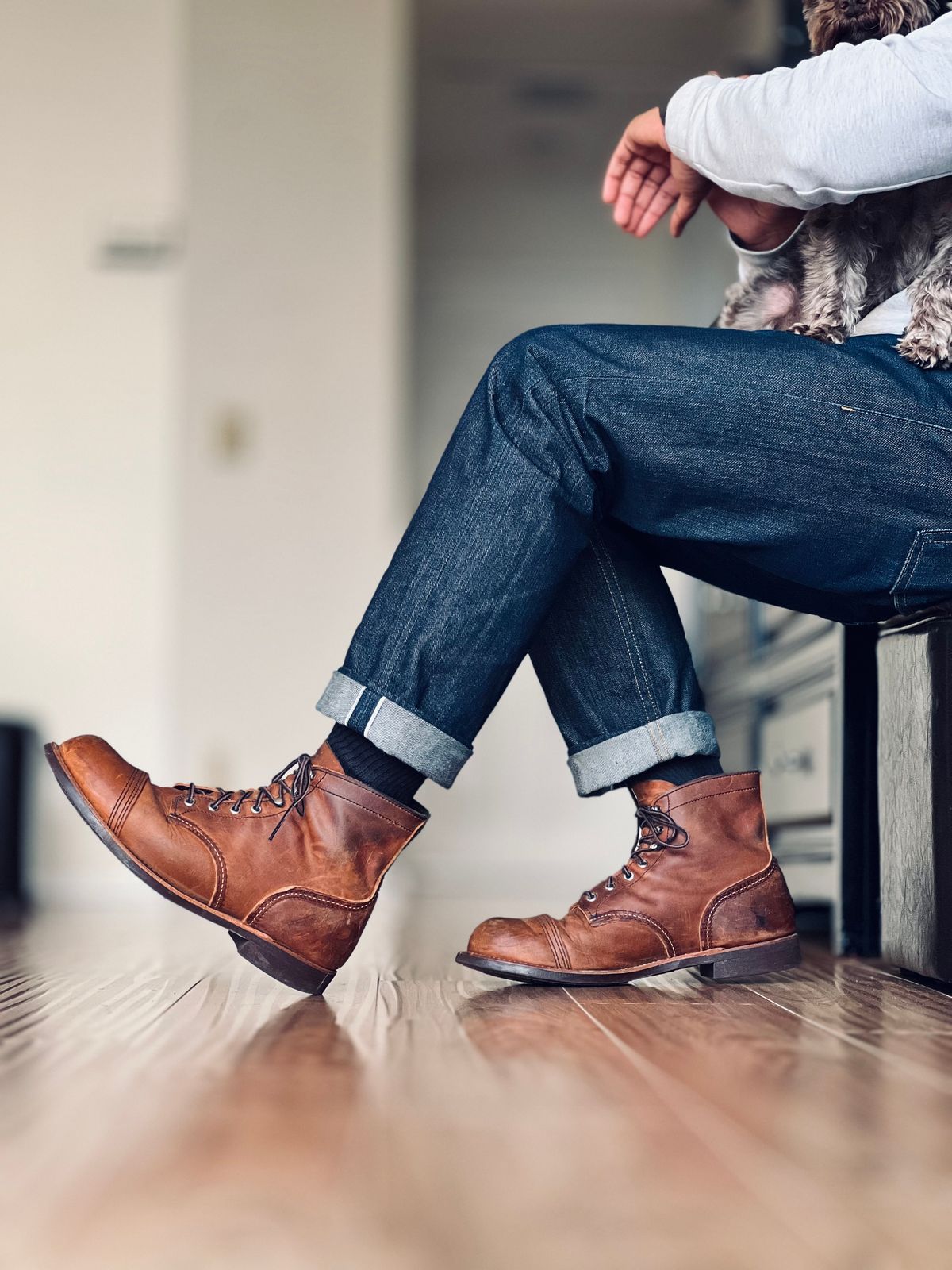 Photo by patinatimes on March 6, 2024 of the Red Wing Iron Ranger in S.B. Foot Copper Rough and Tough.