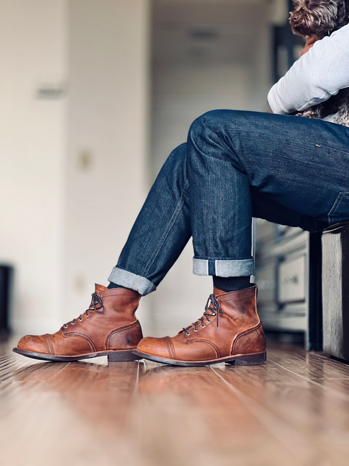 Photo by patinatimes on March 6, 2024 of the Red Wing Iron Ranger in S.B. Foot Copper Rough and Tough.