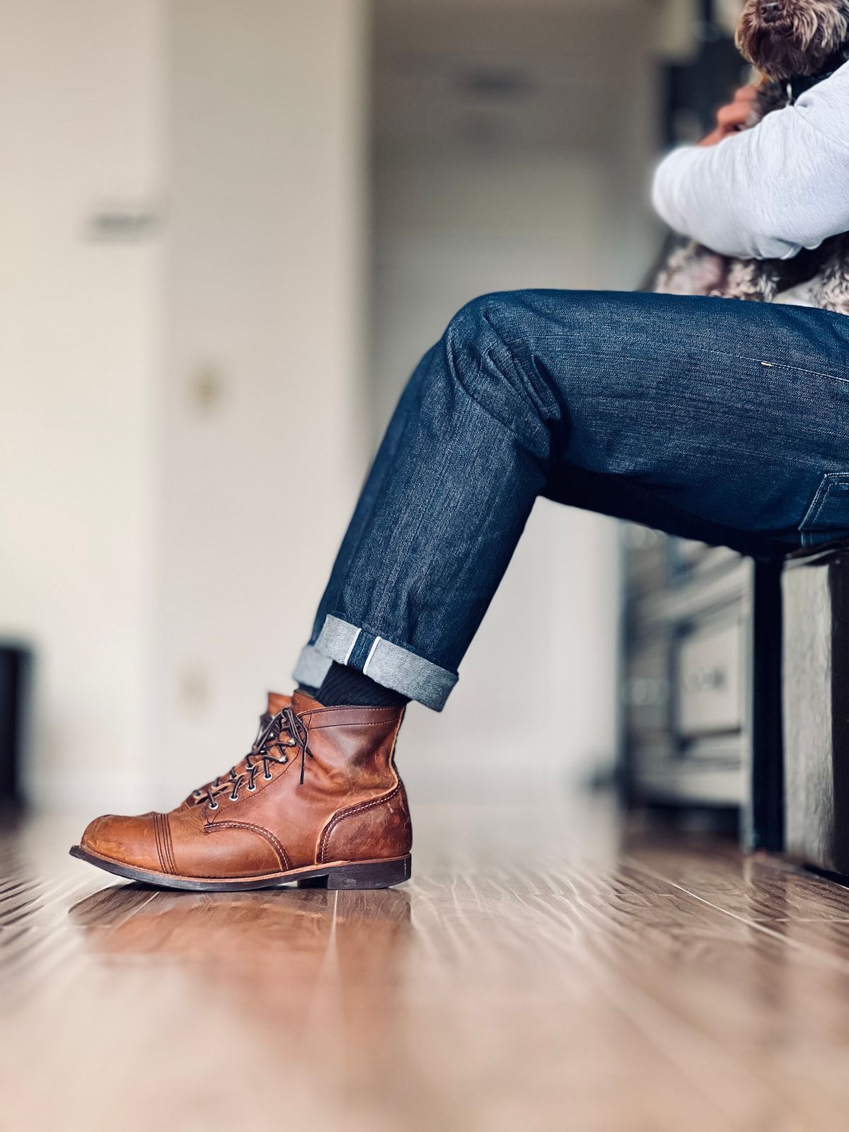 Photo by patinatimes on March 6, 2024 of the Red Wing Iron Ranger in S.B. Foot Copper Rough and Tough.