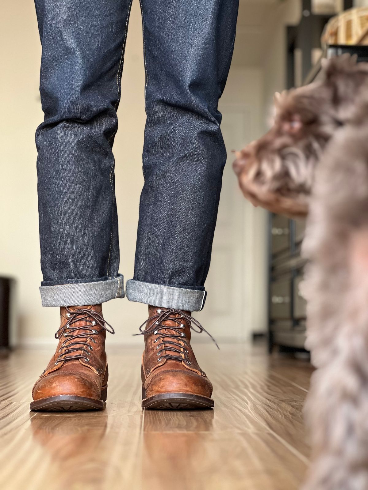 Photo by patinatimes on March 6, 2024 of the Red Wing Iron Ranger in S.B. Foot Copper Rough and Tough.
