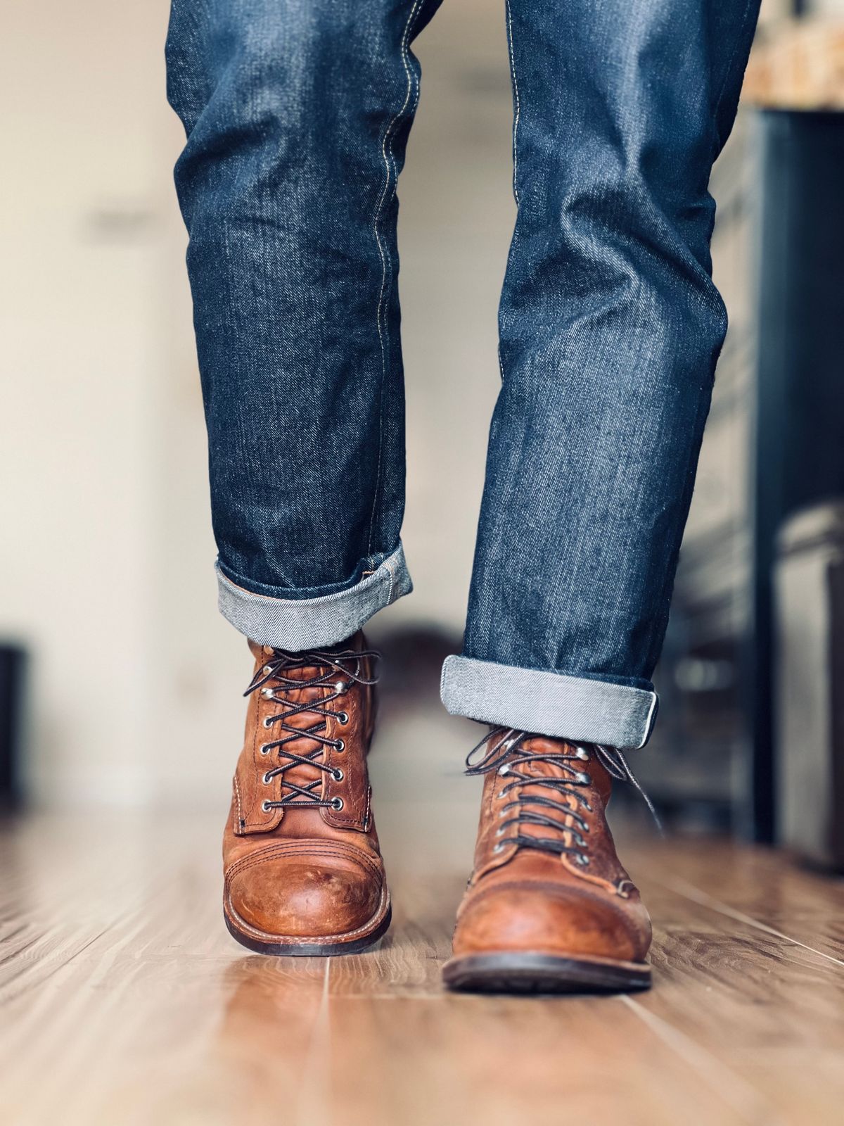 Photo by patinatimes on March 6, 2024 of the Red Wing Iron Ranger in S.B. Foot Copper Rough and Tough.