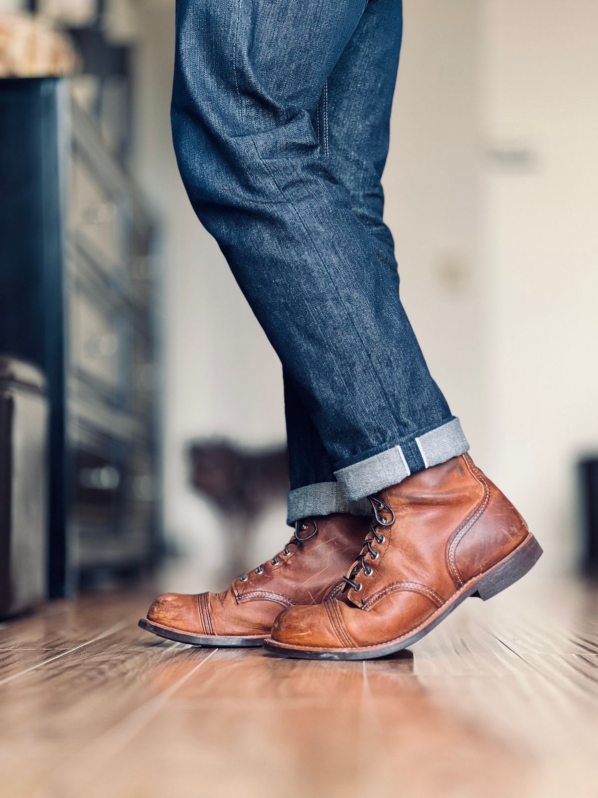 Photo by patinatimes on March 6, 2024 of the Red Wing Iron Ranger in S.B. Foot Copper Rough and Tough.