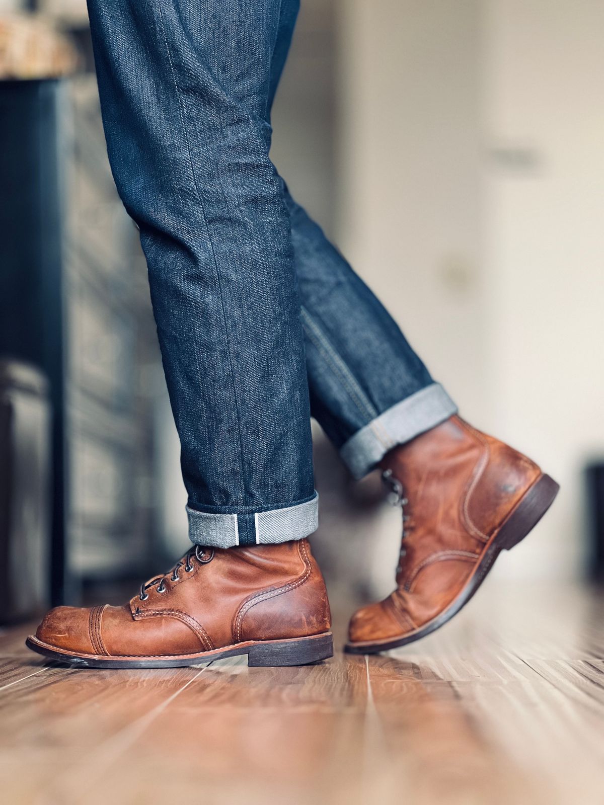 Photo by patinatimes on March 6, 2024 of the Red Wing Iron Ranger in S.B. Foot Copper Rough and Tough.