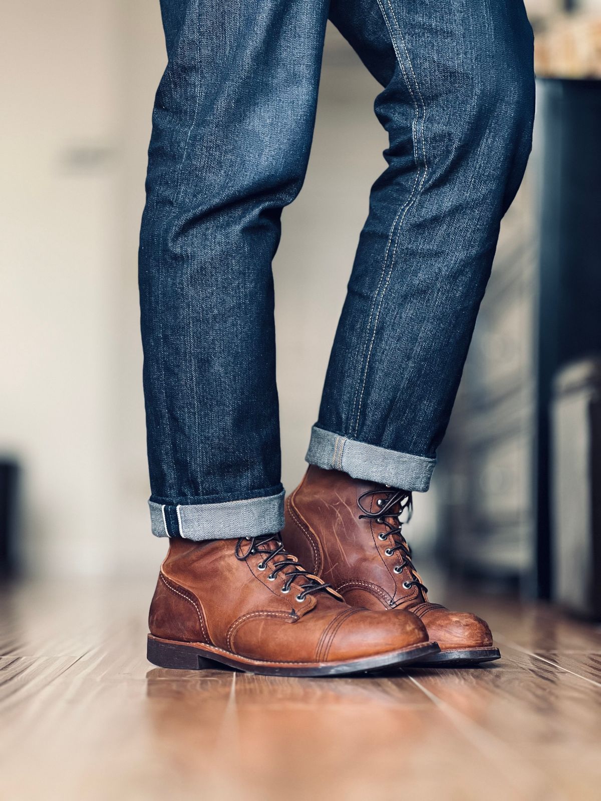 Photo by patinatimes on March 6, 2024 of the Red Wing Iron Ranger in S.B. Foot Copper Rough and Tough.