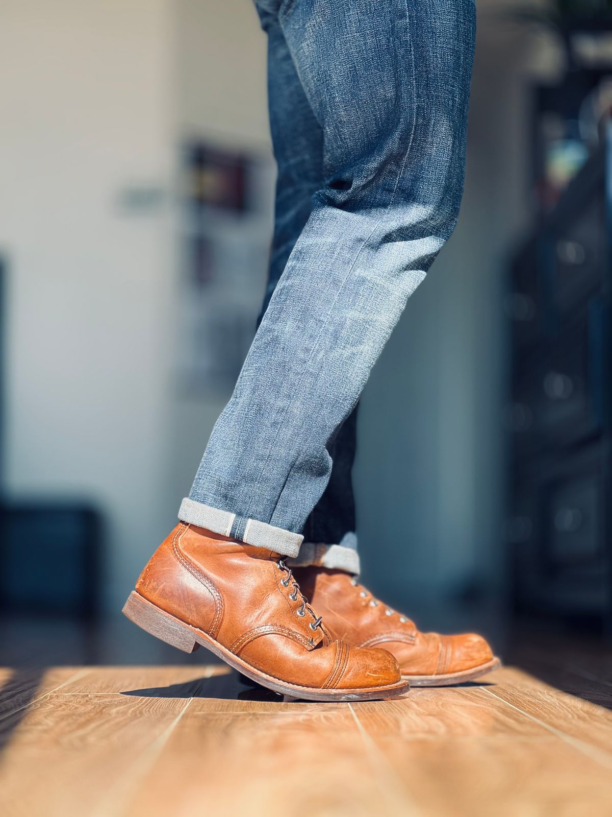 Photo by patinatimes on July 1, 2024 of the Red Wing Iron Ranger in S.B. Foot Copper Rough and Tough.