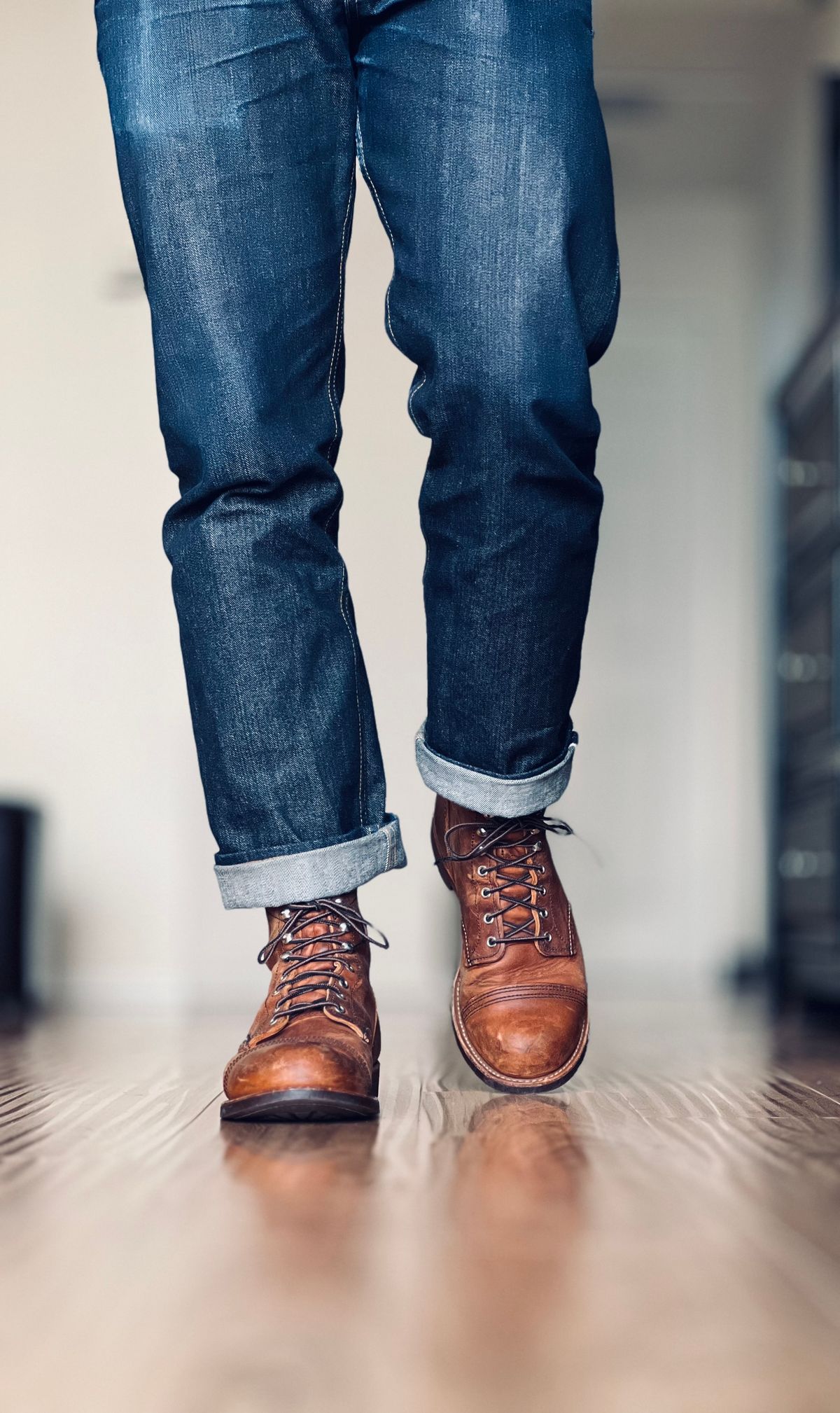 Photo by patinatimes on March 6, 2024 of the Red Wing Iron Ranger in S.B. Foot Copper Rough and Tough.