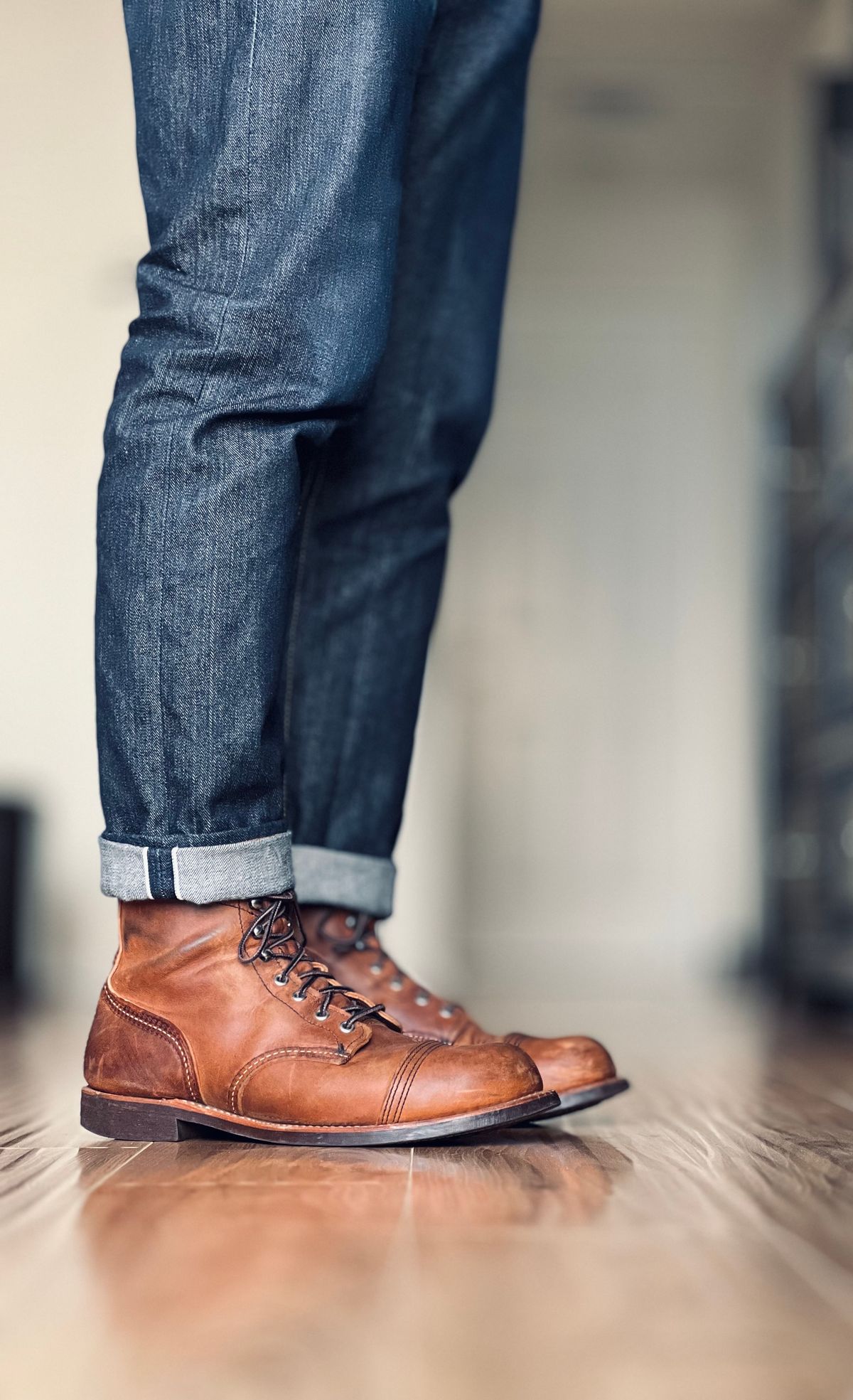 Photo by patinatimes on March 6, 2024 of the Red Wing Iron Ranger in S.B. Foot Copper Rough and Tough.