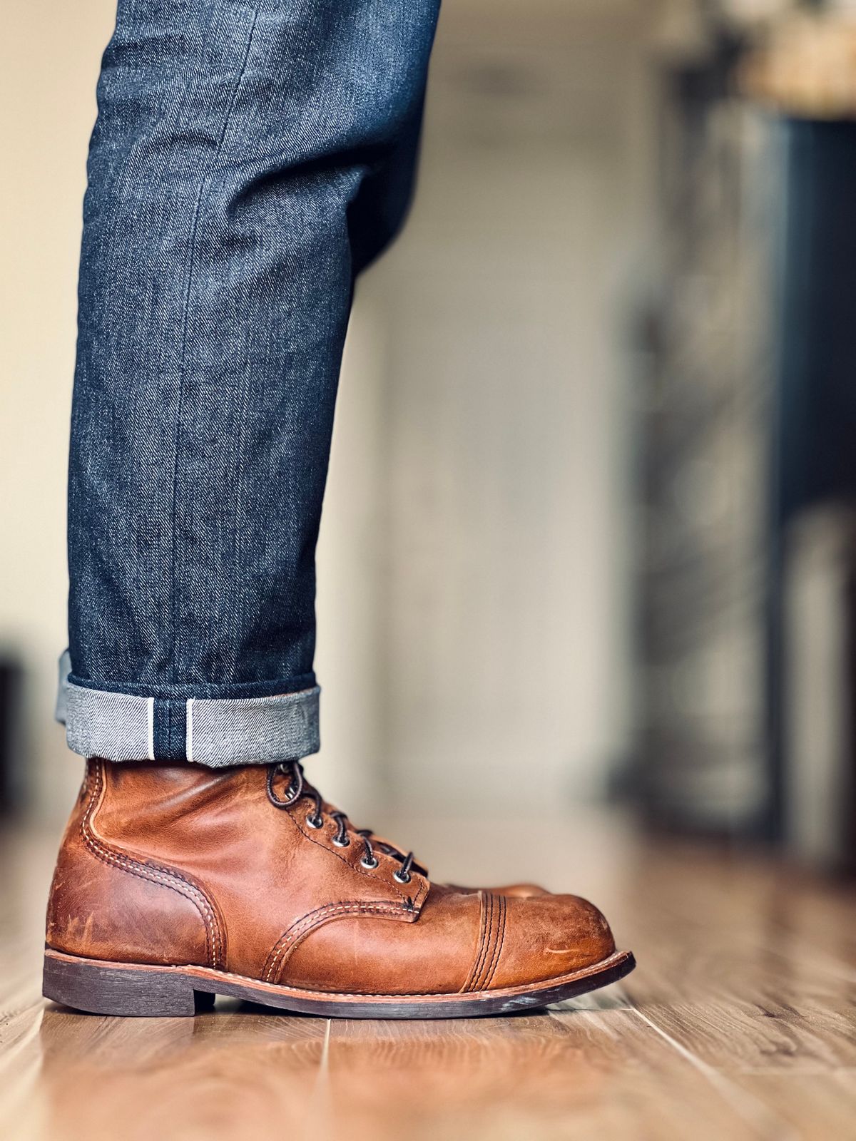 Photo by patinatimes on March 6, 2024 of the Red Wing Iron Ranger in S.B. Foot Copper Rough and Tough.