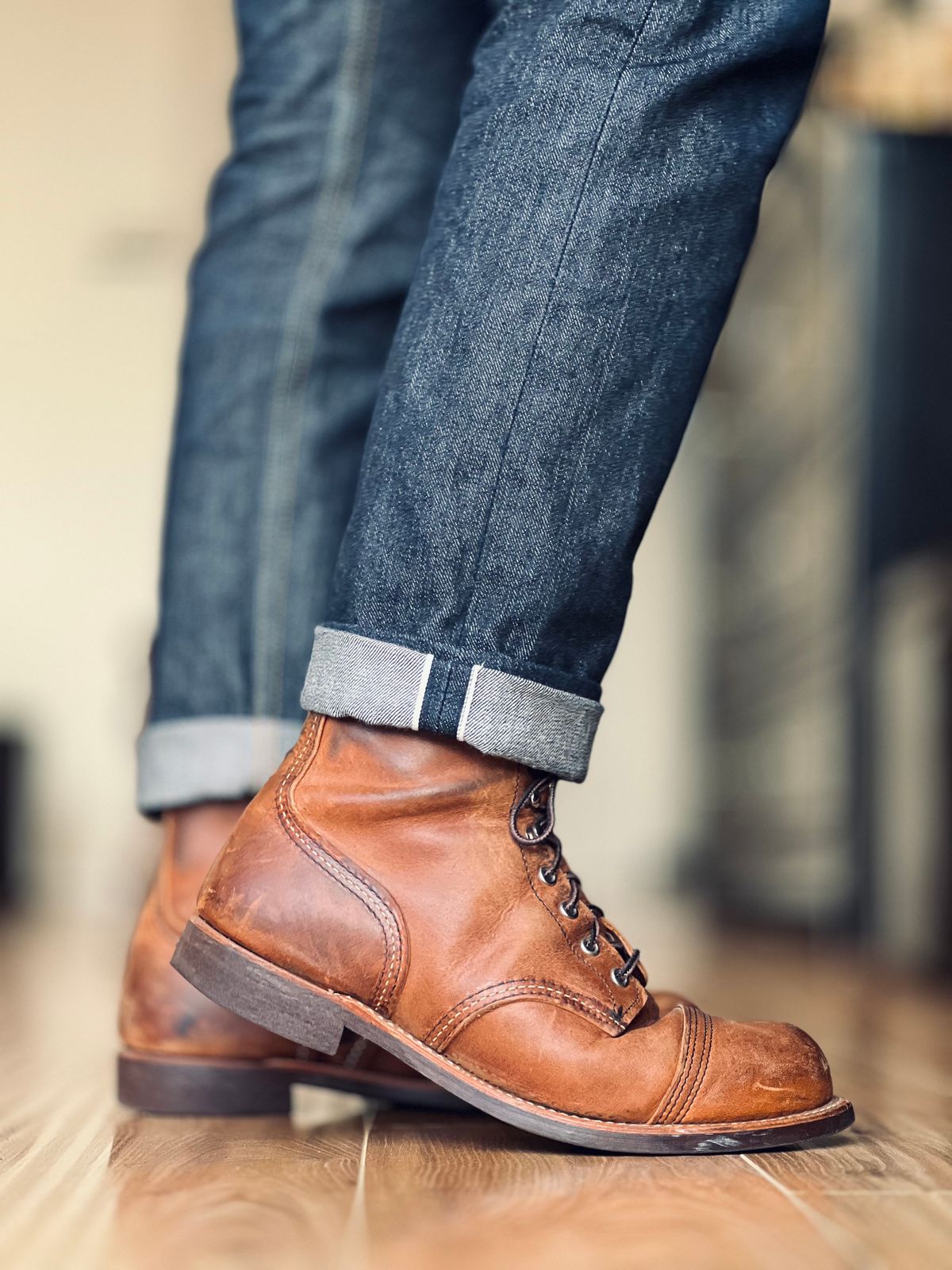 Photo by patinatimes on March 6, 2024 of the Red Wing Iron Ranger in S.B. Foot Copper Rough and Tough.