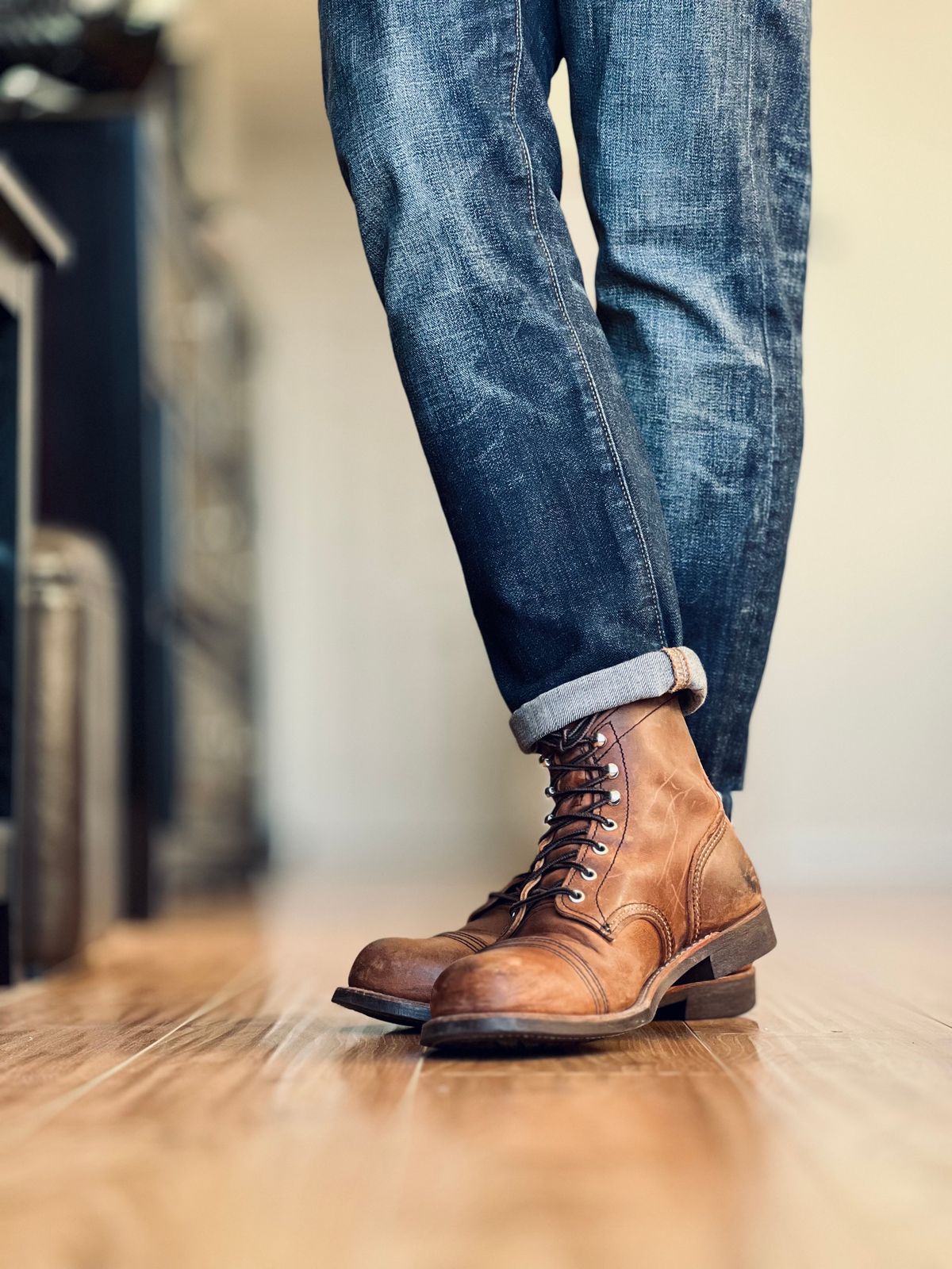 Photo by patinatimes on November 13, 2024 of the Red Wing Iron Ranger in S.B. Foot Copper Rough and Tough.