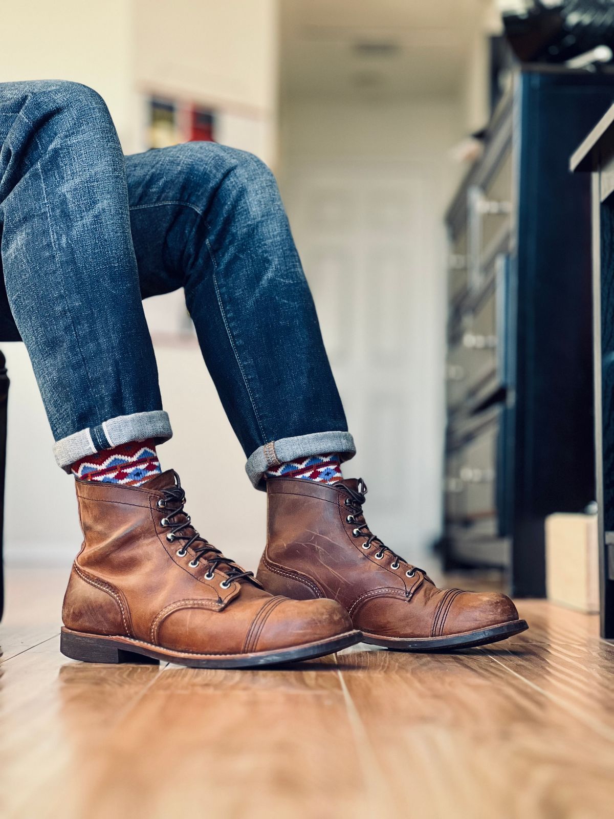 Photo by patinatimes on November 13, 2024 of the Red Wing Iron Ranger in S.B. Foot Copper Rough and Tough.