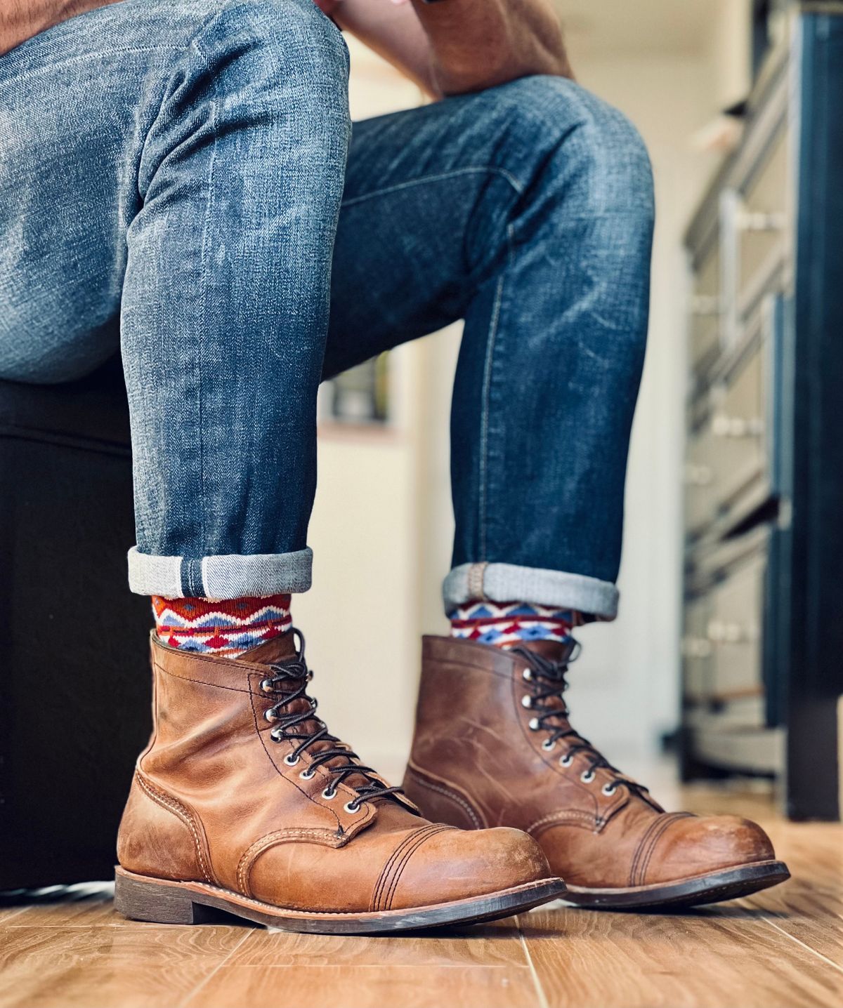 Photo by patinatimes on November 13, 2024 of the Red Wing Iron Ranger in S.B. Foot Copper Rough and Tough.