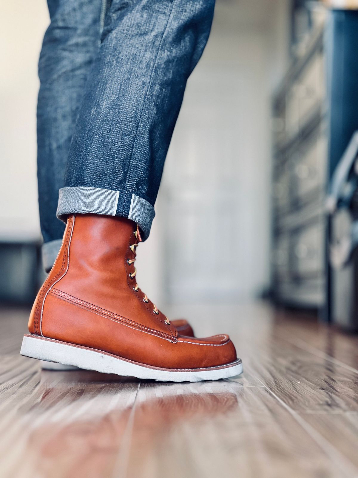 Photo by patinatimes on March 5, 2024 of the Red Wing 8-Inch Classic Moc in S.B. Foot Oro Legacy.