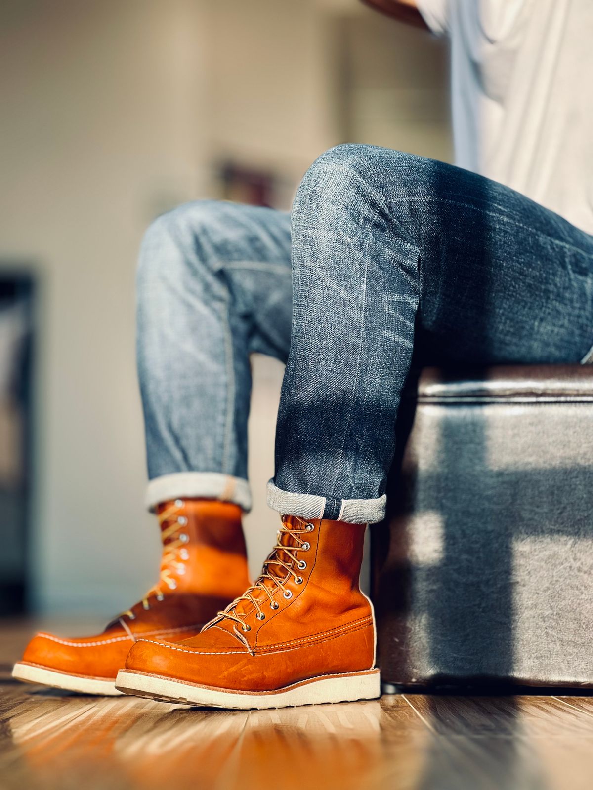 Photo by patinatimes on July 10, 2024 of the Red Wing 8-Inch Classic Moc in S.B. Foot Oro Legacy.