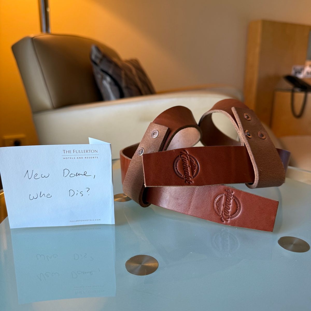 Photo by Call on October 4, 2025 of the Kivinahk Heavy Duty Leather Lifting Straps in MB Pellami Vincenzo Cognac Brown.