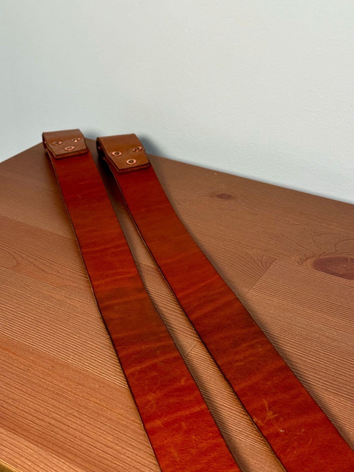 Photo by Call on February 5, 2026 of the Kivinahk Heavy Duty Leather Lifting Straps in MB Pellami Vincenzo Cognac Brown.