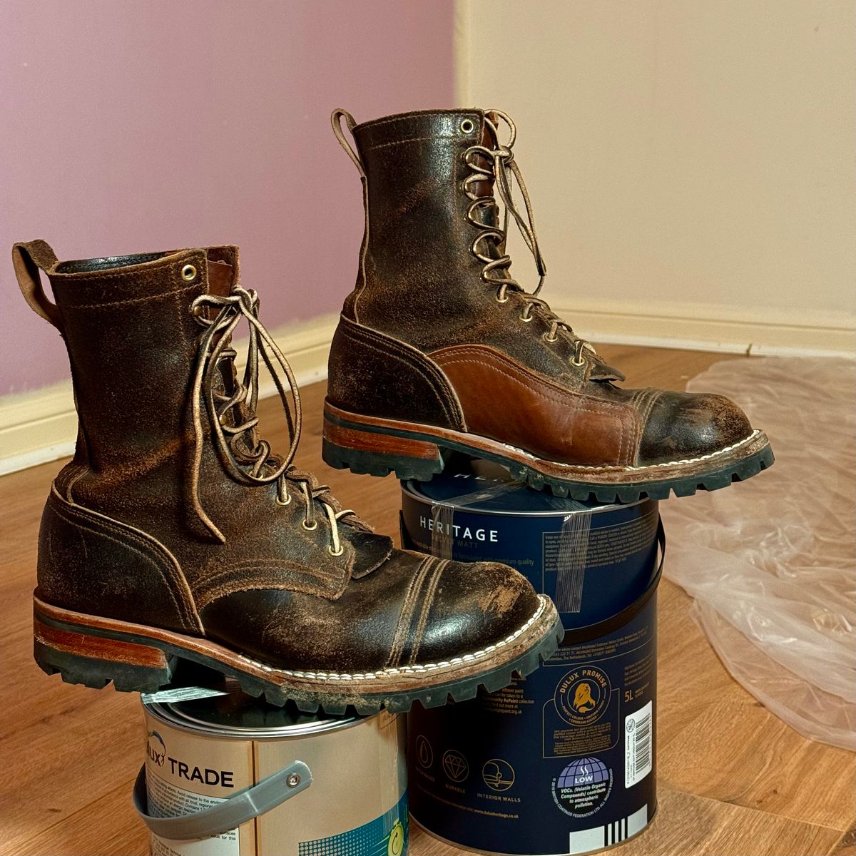 Photo by Call on February 5, 2026 of the Nicks x Rose Anvil ND1 in Horween Brown Waxed Flesh & Seidel 1964 Brown.