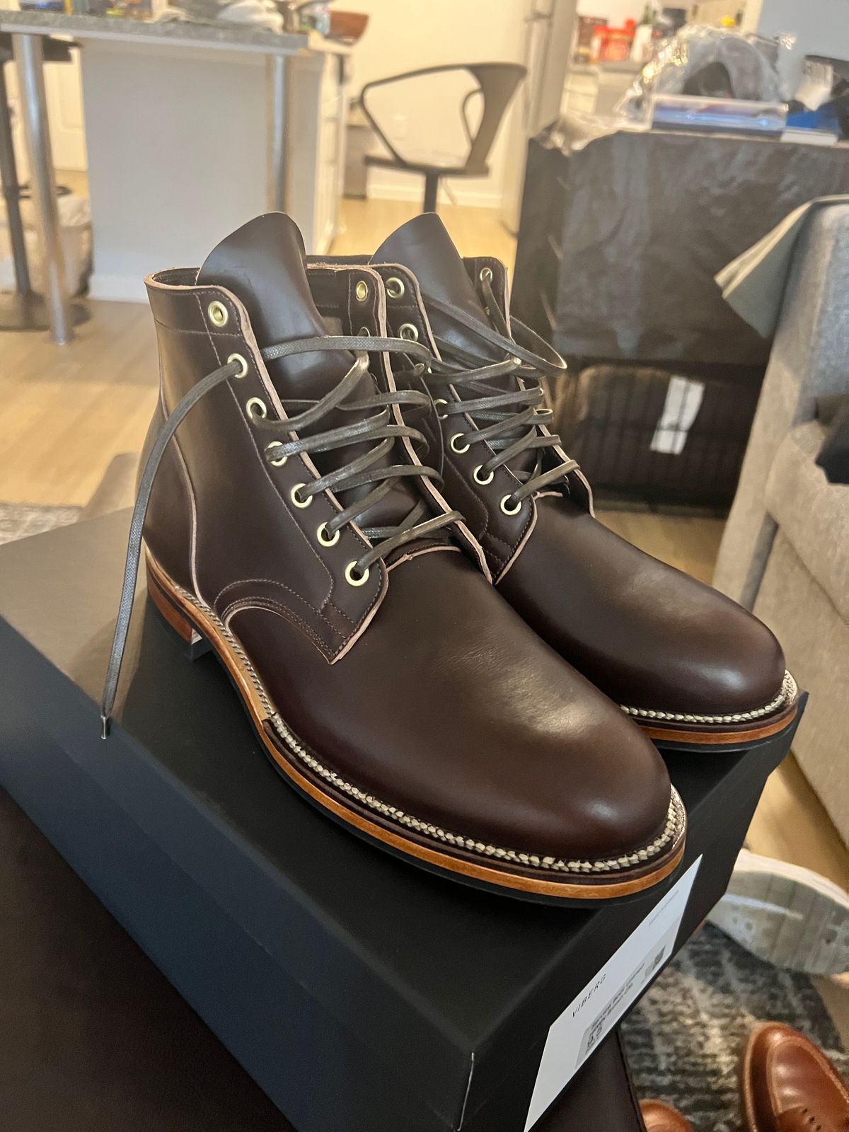 Photo by omarg1994 on December 24, 2024 of the Viberg Service Boot in Horween Brown Chromexcel.