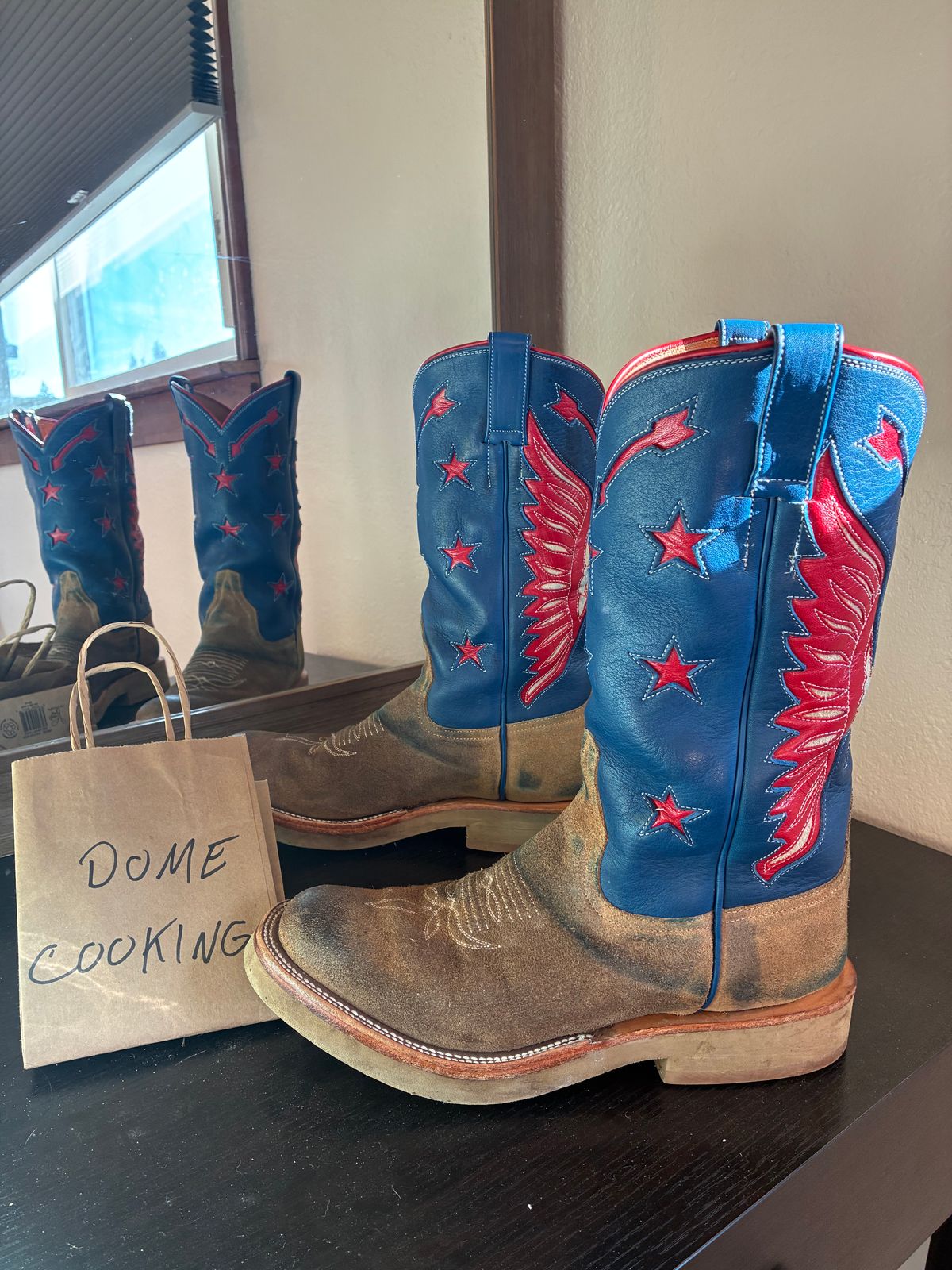 Photo by millerflite on November 1, 2025 of the Black Bear Brand X Rios Of Mercedes Freedom Of The West in Horween Marine Field Roughout.