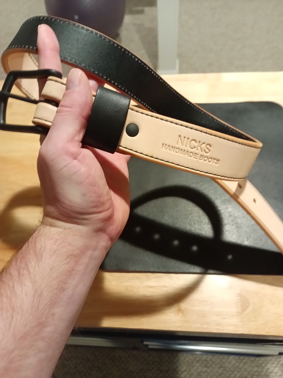Photo by DaddyBootsEsquire on October 1, 2025 of the Nicks Natural Veg Tan Blackout - Stitched in Wickett & Craig Natural Veg Tan.