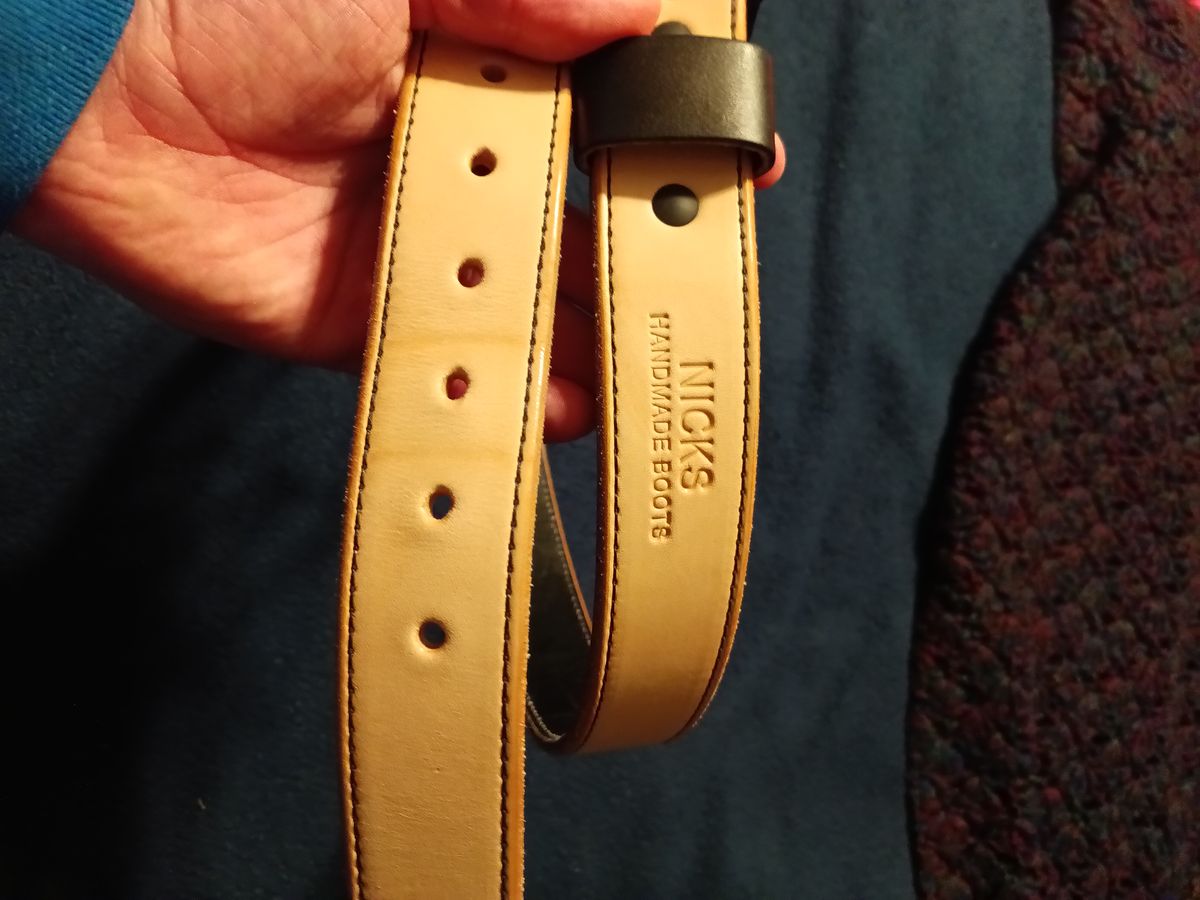 Photo by DaddyBootsEsquire on December 5, 2025 of the Nicks Natural Veg Tan Blackout - Stitched in Wickett & Craig Natural Veg Tan.