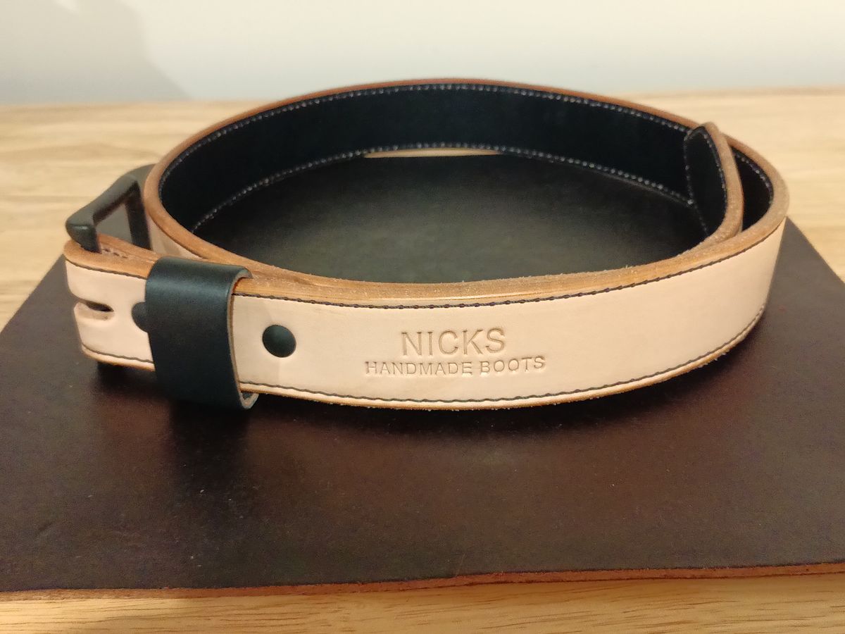 Photo by DaddyBootsEsquire on December 5, 2025 of the Nicks Natural Veg Tan Blackout - Stitched in Wickett & Craig Natural Veg Tan.