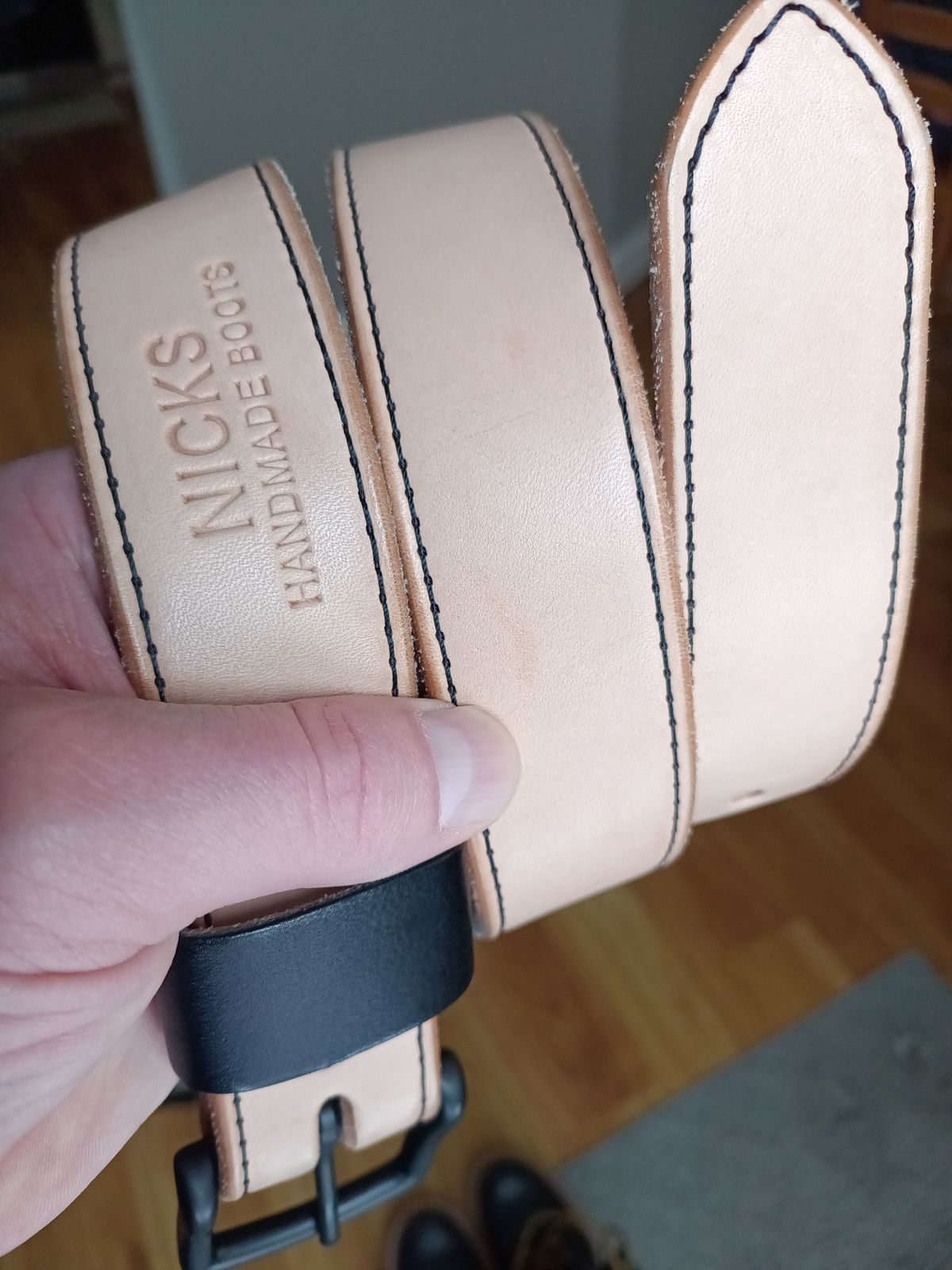 Photo by DaddyBootsEsquire on February 2, 2026 of the Nicks Natural Veg Tan Blackout - Stitched in Wickett & Craig Natural Veg Tan.