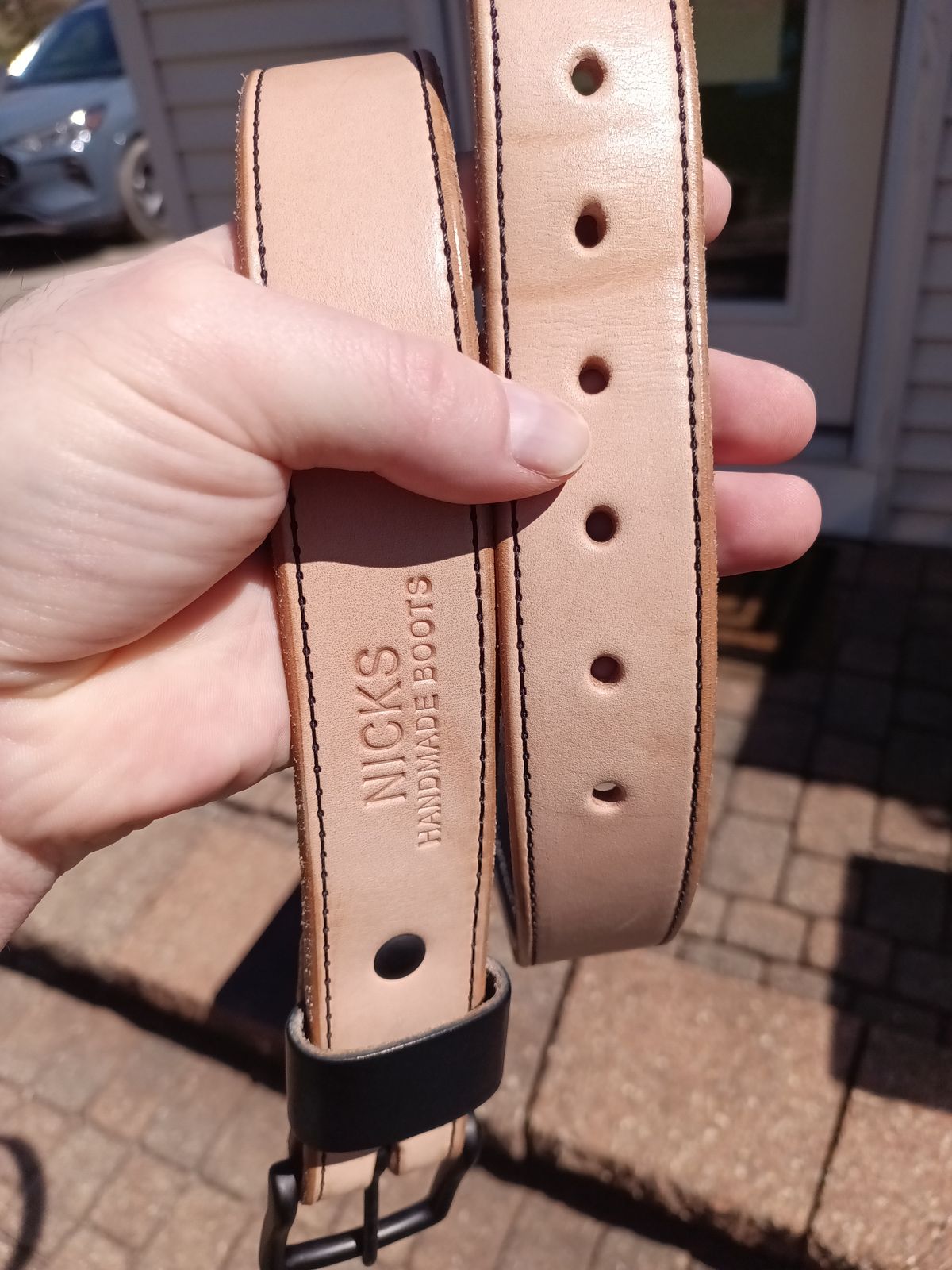 Photo by DaddyBootsEsquire on April 3, 2026 of the Nicks Natural Veg Tan Blackout - Stitched in Wickett & Craig Natural Veg Tan.