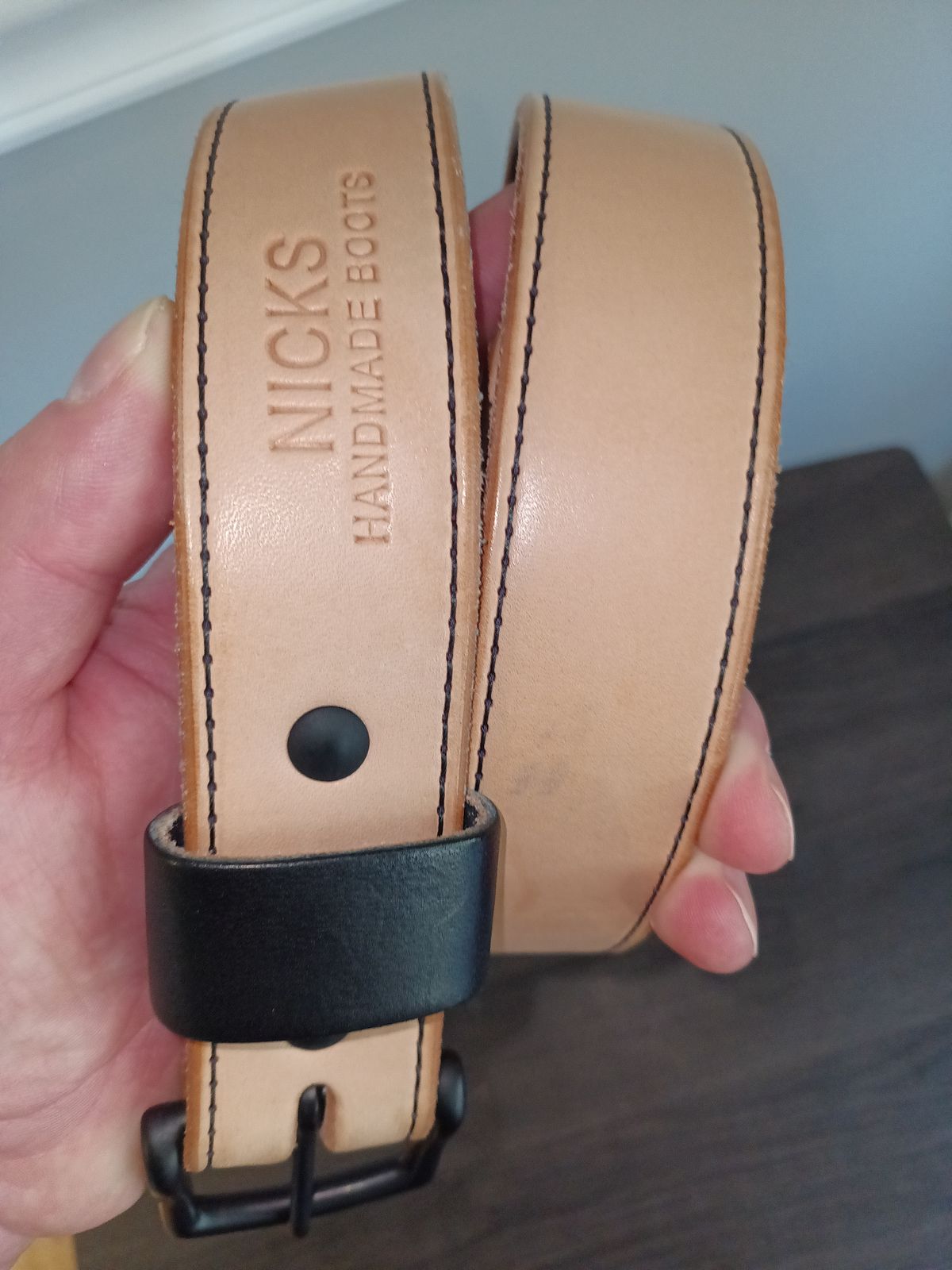 Photo by DaddyBootsEsquire on April 3, 2026 of the Nicks Natural Veg Tan Blackout - Stitched in Wickett & Craig Natural Veg Tan.