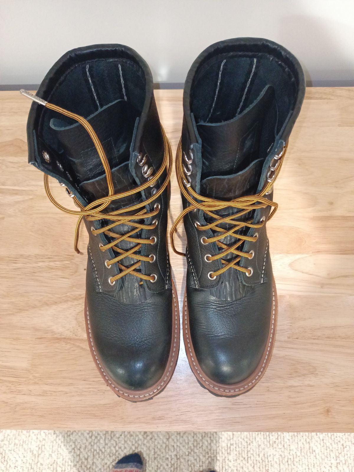 Photo by DaddyBootsEsquire on November 2, 2025 of the Red Wing Red Wing / 4501 Logger in Red Wing / S.B. Foot Black Oil Slick.