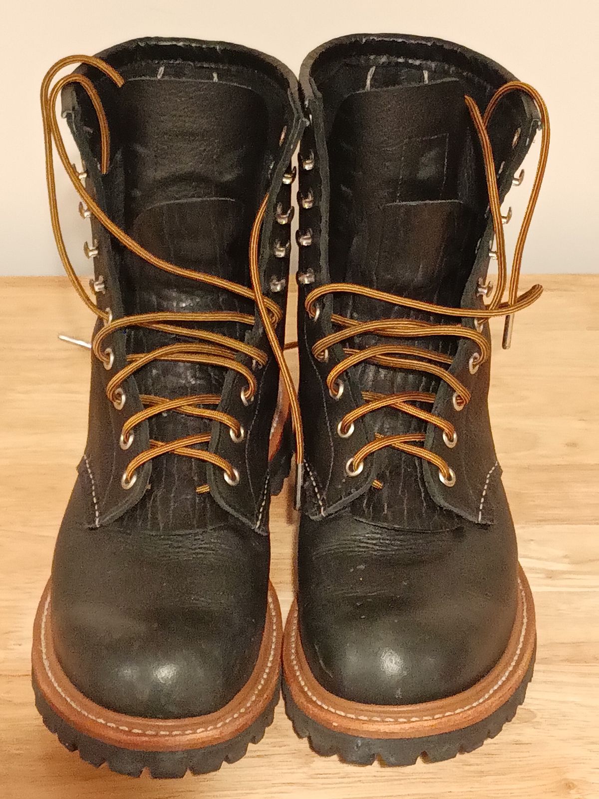 Photo by DaddyBootsEsquire on December 5, 2025 of the Red Wing Red Wing / 4501 Logger in Red Wing / S.B. Foot Black Oil Slick.