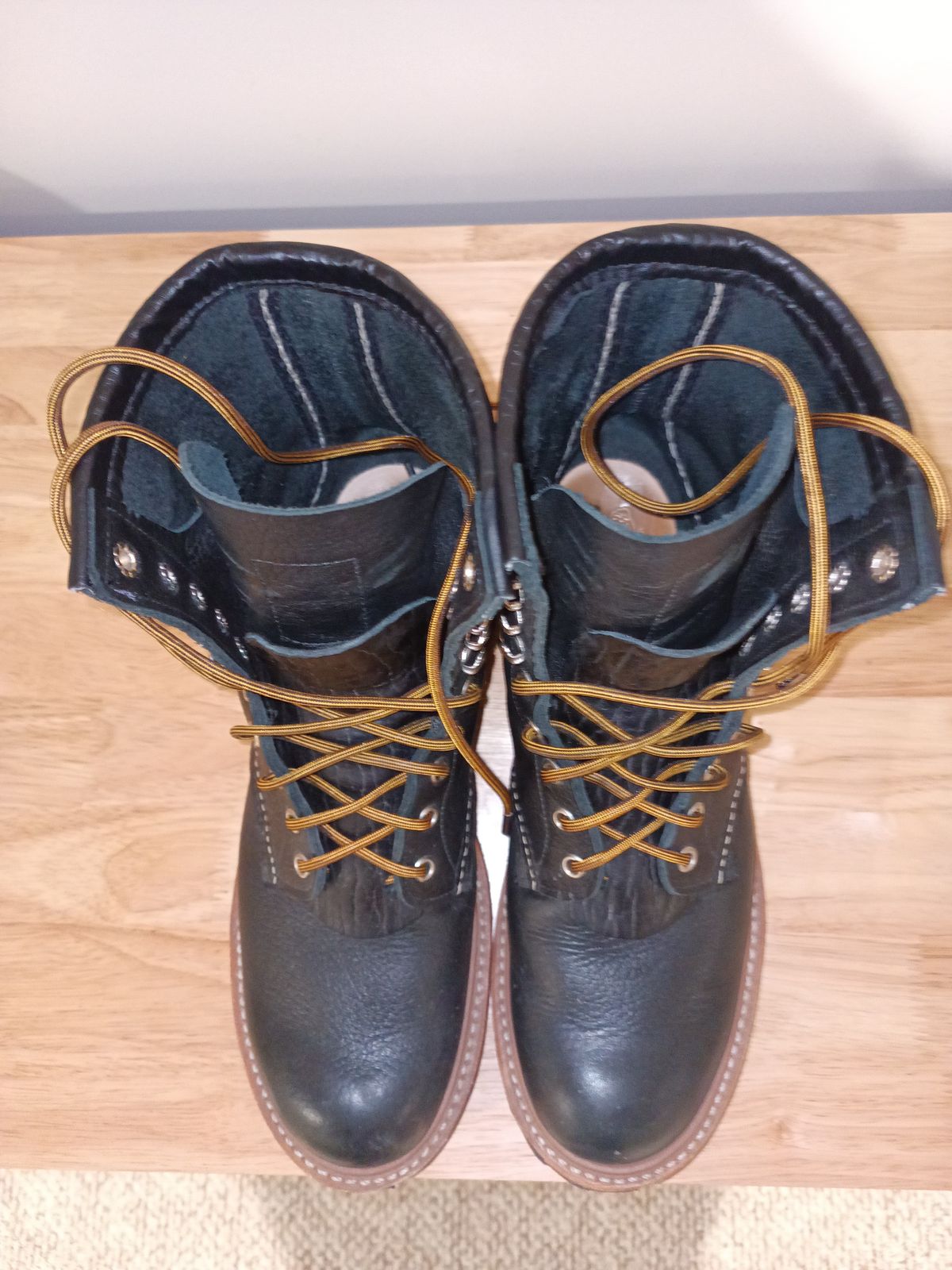 Photo by DaddyBootsEsquire on December 5, 2025 of the Red Wing Red Wing / 4501 Logger in Red Wing / S.B. Foot Black Oil Slick.