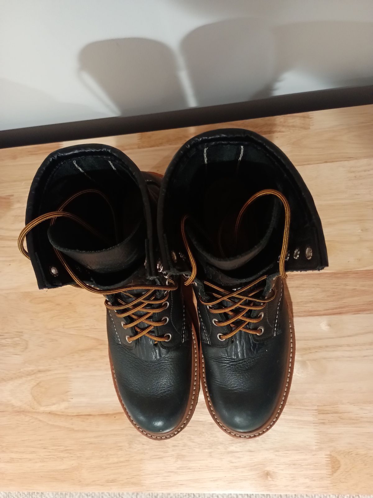 Photo by DaddyBootsEsquire on January 5, 2026 of the Red Wing Red Wing / 4501 Logger in Red Wing / S.B. Foot Black Oil Slick.