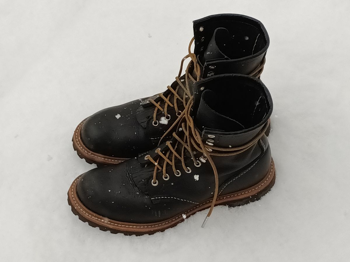 Photo by DaddyBootsEsquire on February 2, 2026 of the Red Wing Red Wing / 4501 Logger in Red Wing / S.B. Foot Black Oil Slick.
