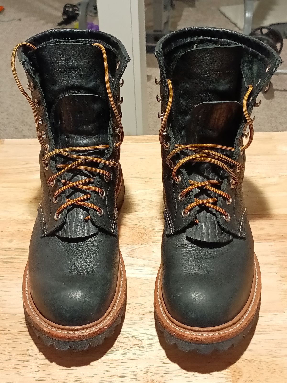 Photo by DaddyBootsEsquire on March 5, 2026 of the Red Wing Red Wing / 4501 Logger in Red Wing / S.B. Foot Black Oil Slick.