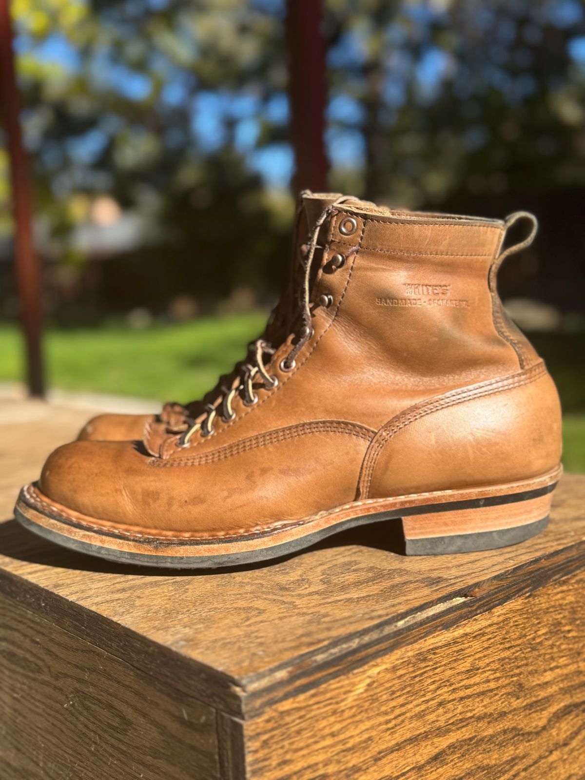 Photo by radkyle on November 1, 2025 of the White's 350 Cutter in Horween Natural Chromexcel.
