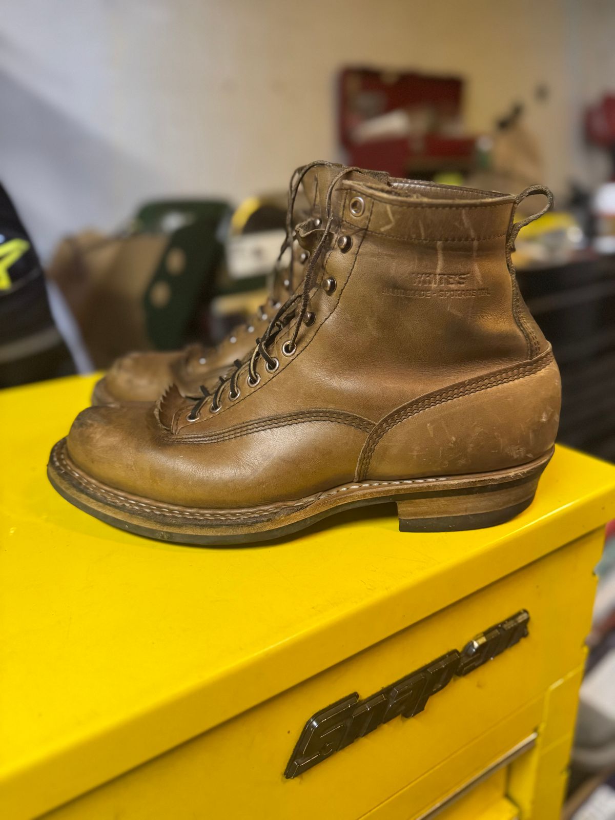 Photo by radkyle on December 6, 2025 of the White's 350 Cutter in Horween Natural Chromexcel.