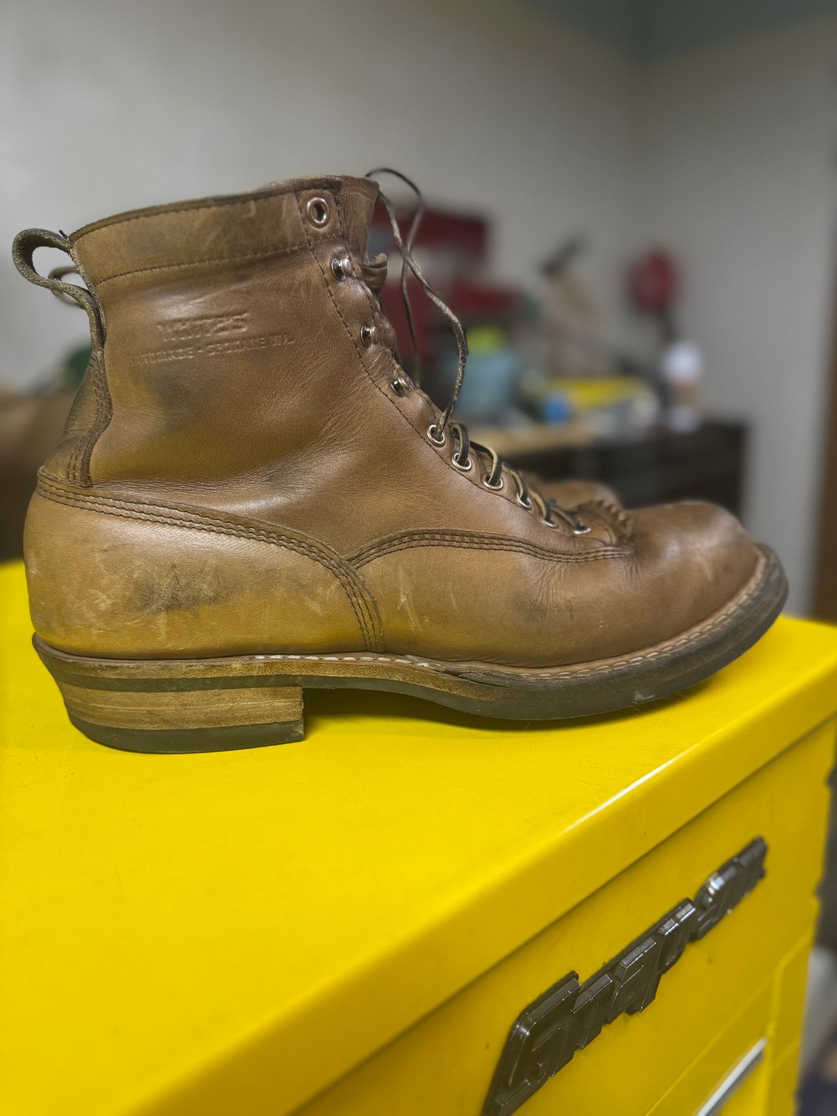 Photo by radkyle on December 6, 2025 of the White's 350 Cutter in Horween Natural Chromexcel.