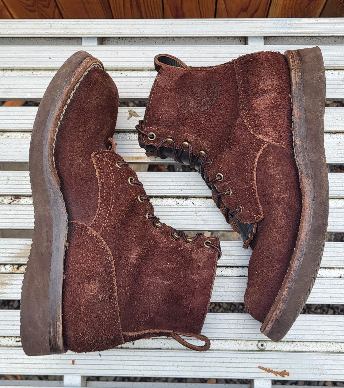 Photo by Max on November 3, 2024 of the Frank's Boots Rainier in Mocha Roughout.