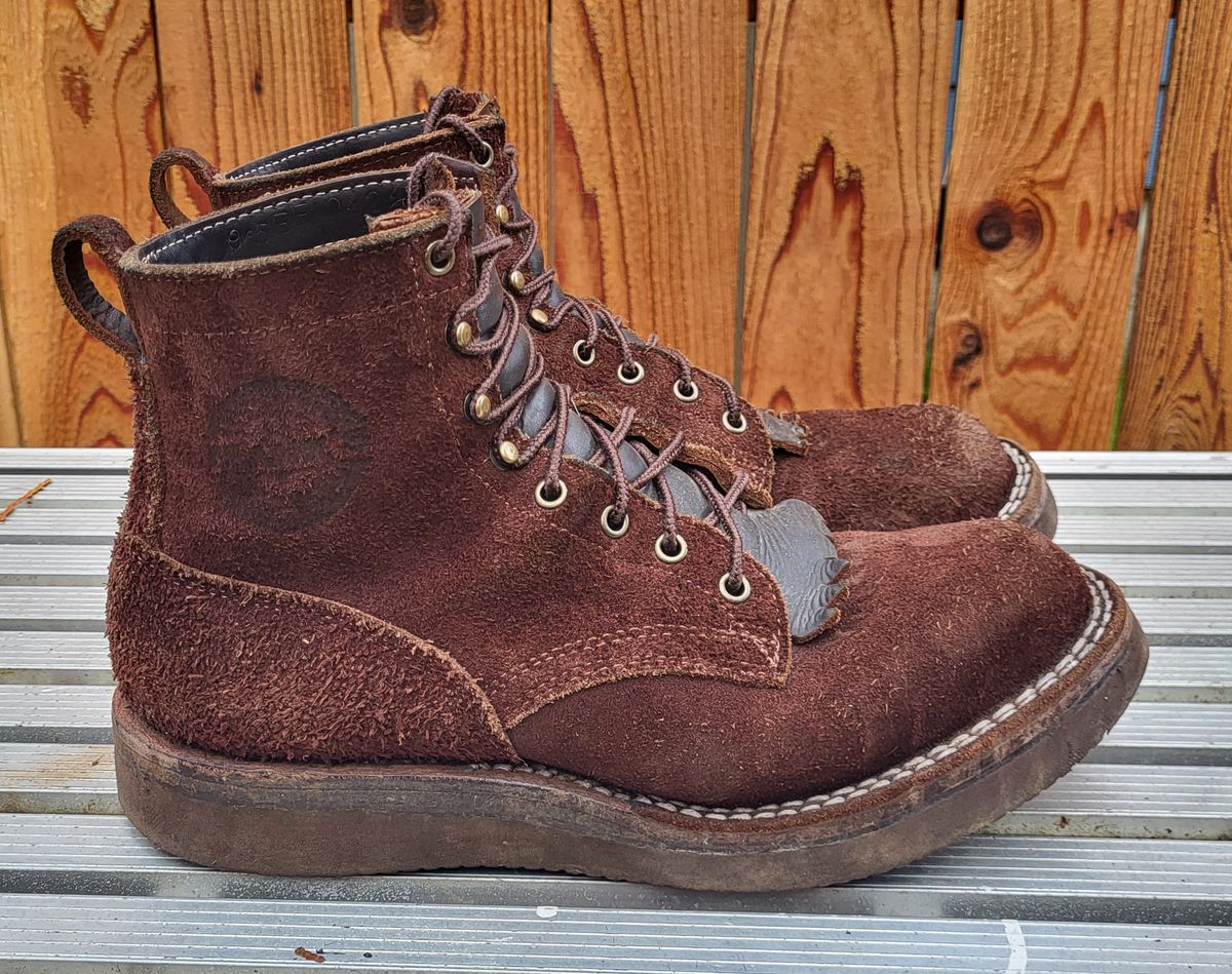 Photo by Max on November 3, 2024 of the Frank's Boots Rainier in Mocha Roughout.