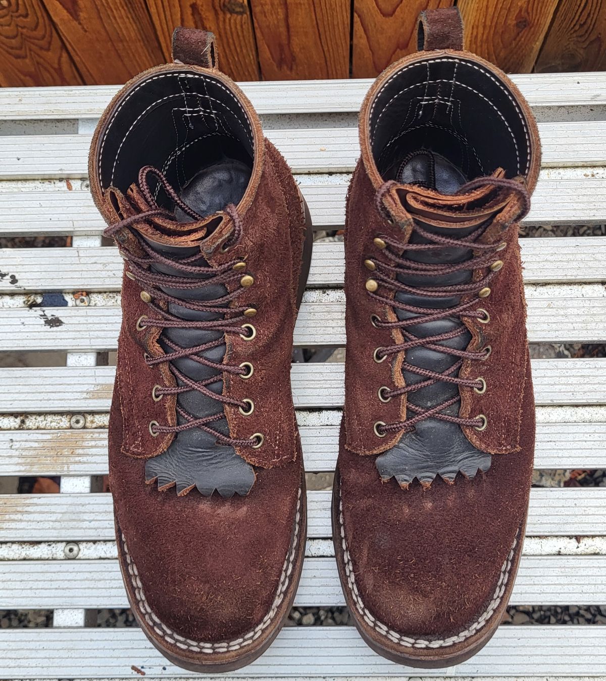 Photo by Max on November 3, 2024 of the Frank's Boots Rainier in Mocha Roughout.