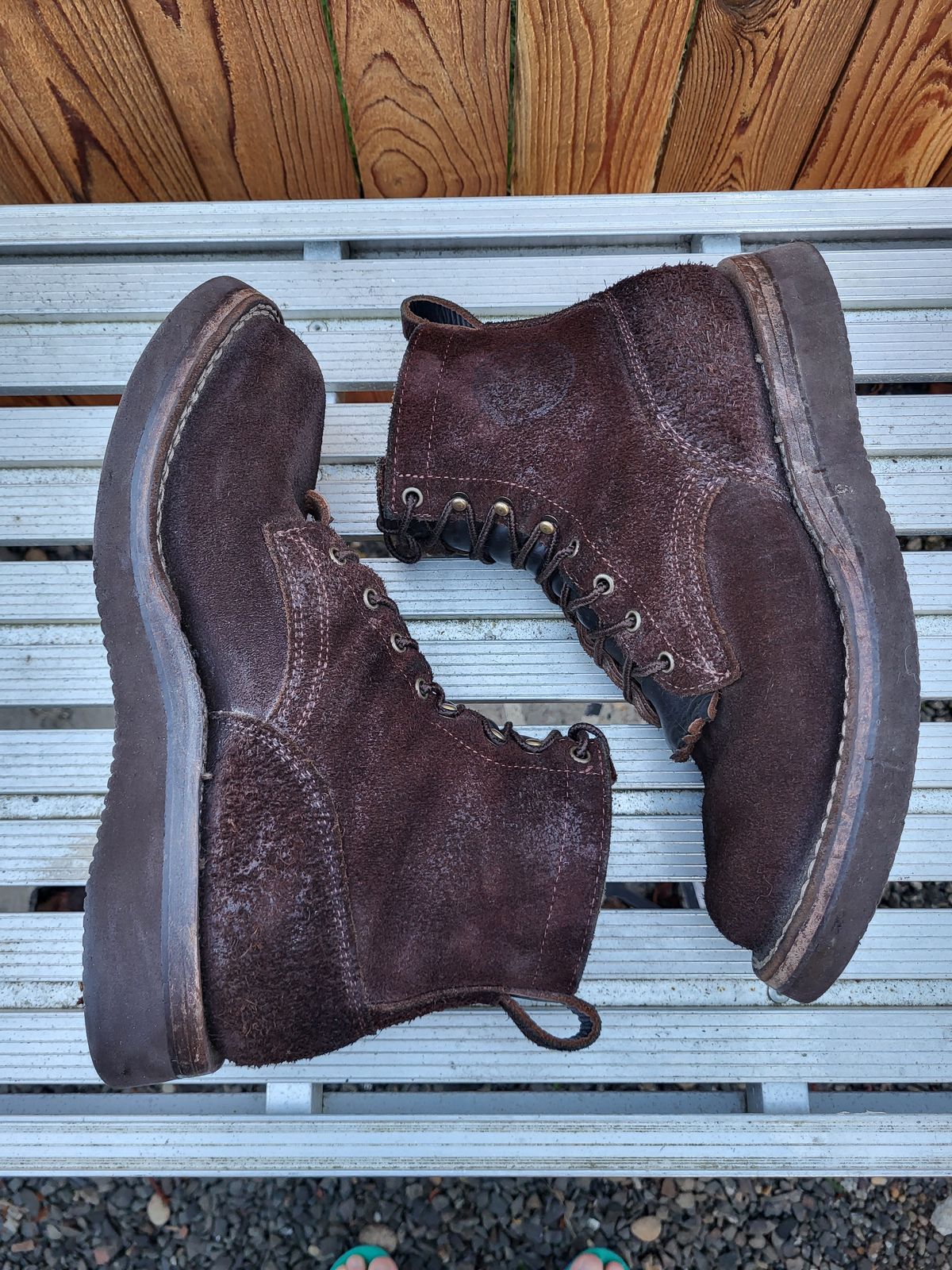 Photo by Max on December 5, 2024 of the Frank's Boots Rainier in Mocha Roughout.