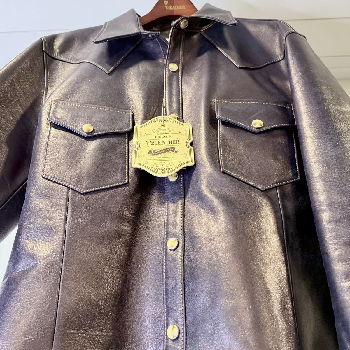 Photo by rmgman on October 6, 2025 of the Y'2 Leather The Shop Vancouver Pablo Indigo Horse Hide Western Shirt in Indigo Horsehide.