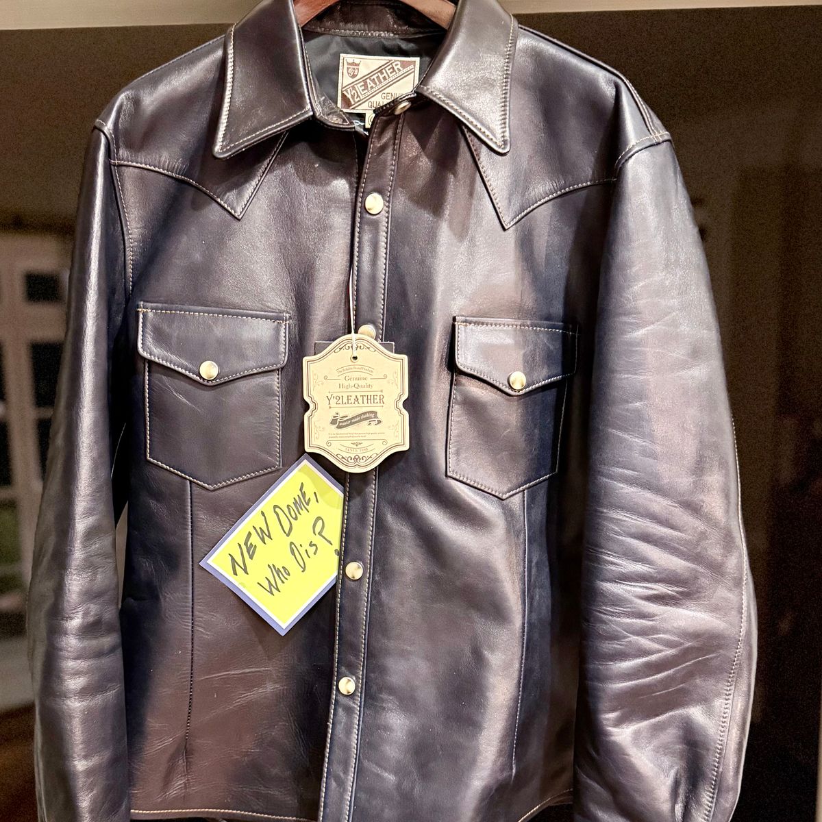 Photo by rmgman on October 6, 2025 of the Y'2 Leather The Shop Vancouver Pablo Indigo Horse Hide Western Shirt in Indigo Horsehide.