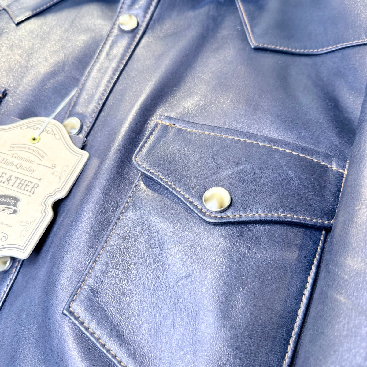 Photo by rmgman on October 6, 2025 of the Y'2 Leather The Shop Vancouver Pablo Indigo Horse Hide Western Shirt in Indigo Horsehide.