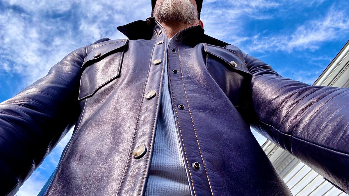 Photo by rmgman on November 4, 2025 of the Y'2 Leather The Shop Vancouver Pablo Indigo Horse Hide Western Shirt in Indigo Horsehide.