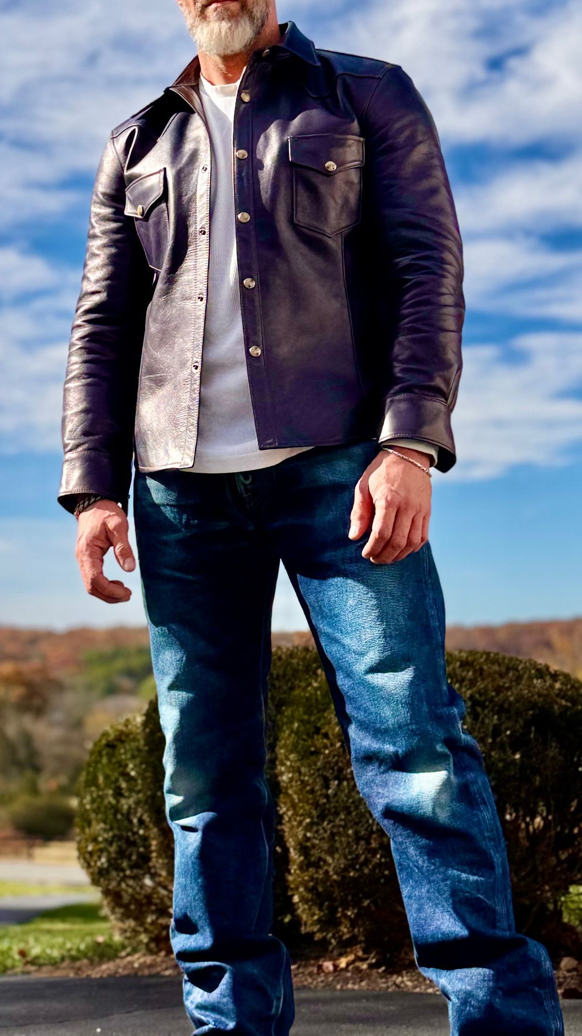 Photo by rmgman on November 4, 2025 of the Y'2 Leather The Shop Vancouver Pablo Indigo Horse Hide Western Shirt in Indigo Horsehide.